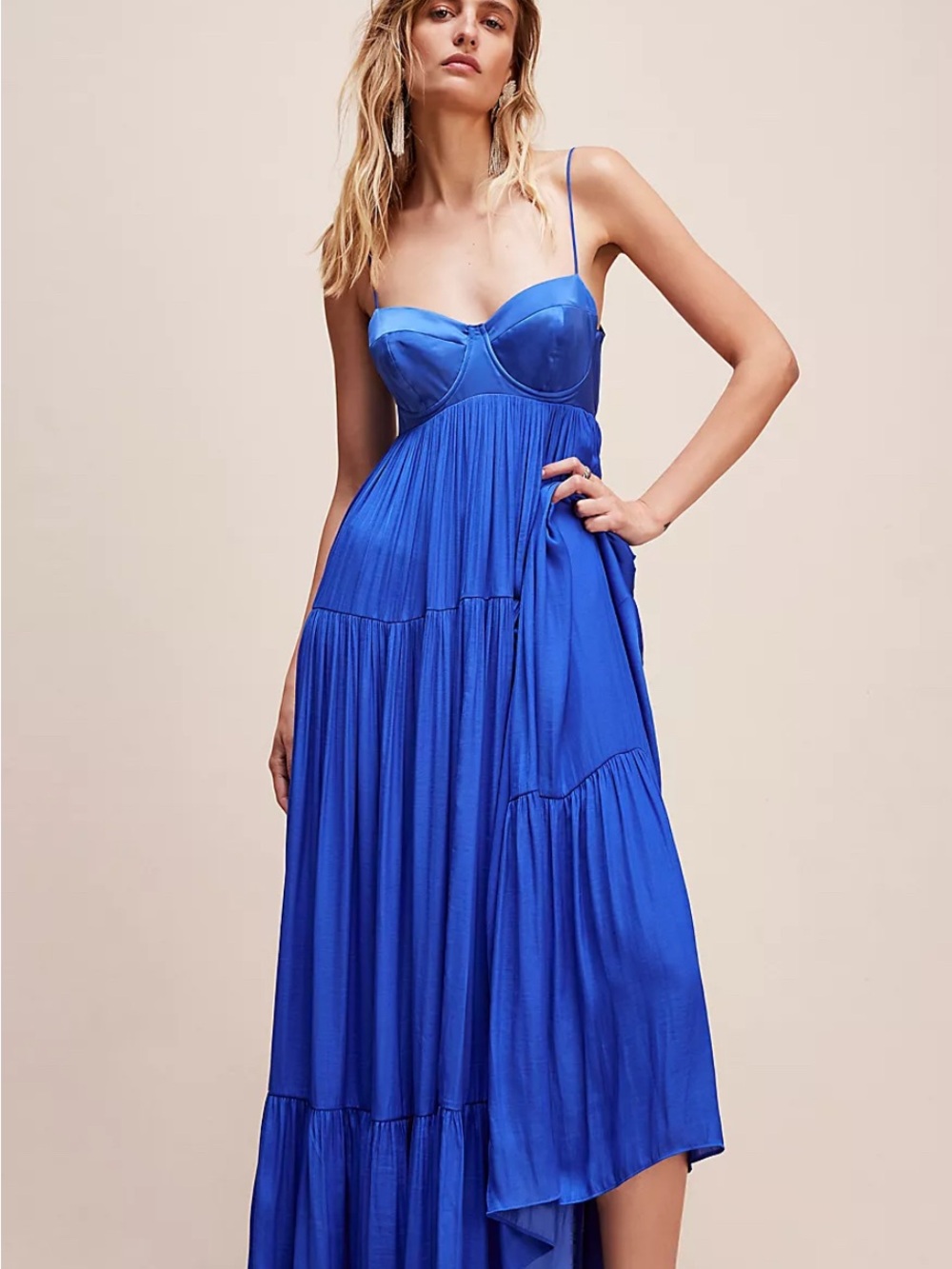 Free People Cobalt Blue Sleeveless Tiered Maxi Dress - Picture 2 of 3